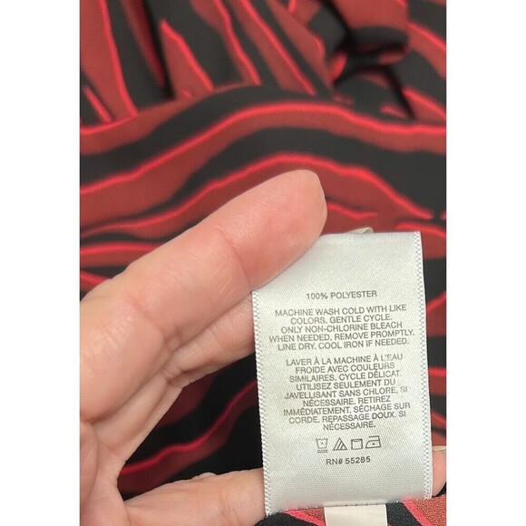 Express S Red Black Zebra Print V-Neck Blouse Long Sleeve Button Cuff Top Y2K - Picture 9 of 11